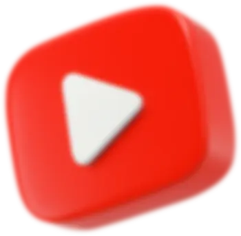 A 3D-rendered red YouTube icon with a white play button.