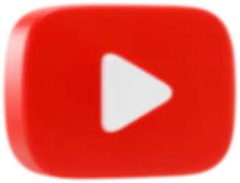 A 3D-rendered red YouTube icon with a white play button.