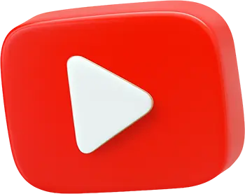A 3D-rendered red YouTube icon with a white play button.